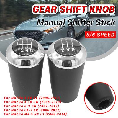 Chrome for MAZDA 3 BK BL 5 CR CW 6 II GH CX-7 ER MX-5 NC III 23 MT 5/6-Speed Gear Shift Knob Leather Shifter Lever Arm Headball