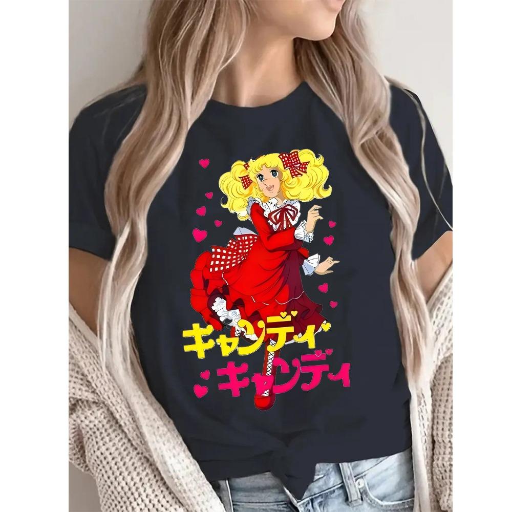 T-shirt Streetwear con Stampa Cartoon di Caramelle Abbigliamento Harajuku Moda Ragazze T-shirt Manica Corta Estate Maglietta Casual Femminile Girocollo Top