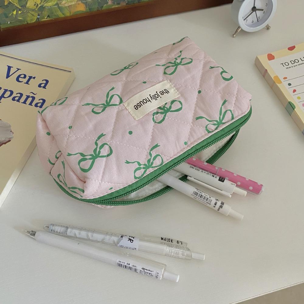 Bowknot Quilted Makeup Bag Multi-function Stationery Storage Bag Makeup Accessory