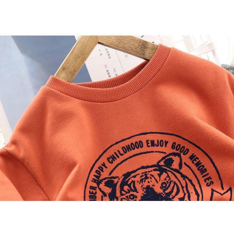 Boy's Cartoon Pure Cotton Hoodie T-shirt for Spring and Autumn New Style, Loose and Versatile Casual Top for Children, Medium and Large Size