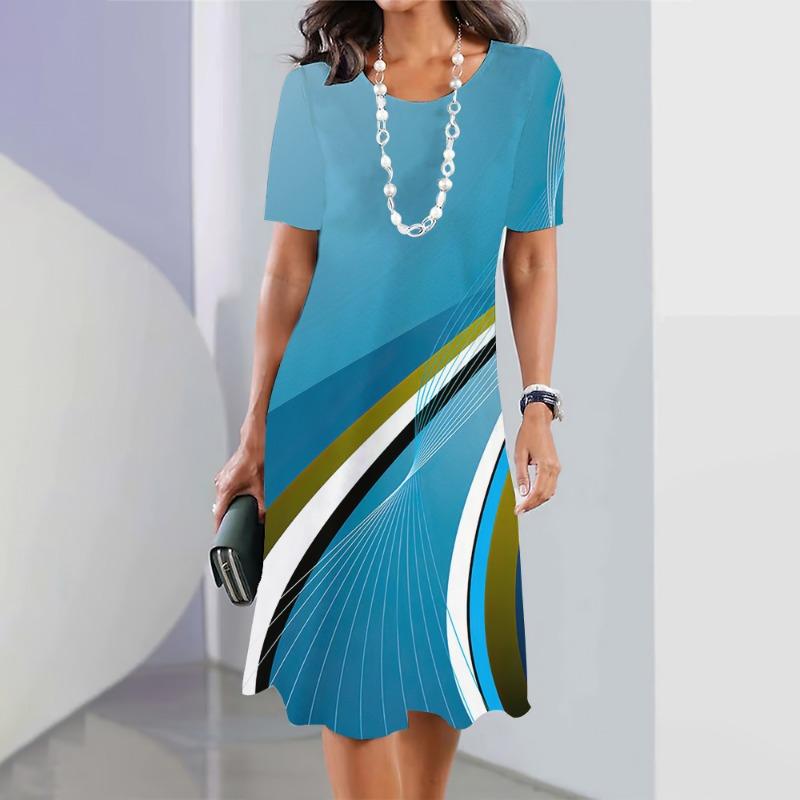 New Women's Dresses Striped Printed Summer Elegant Dress Feamle Short Sleeve Dresses Fashion Oversized Clothes