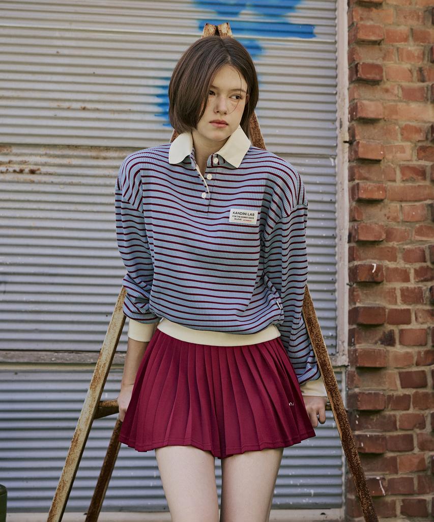 Candini Wine Banding Pleated Skirt