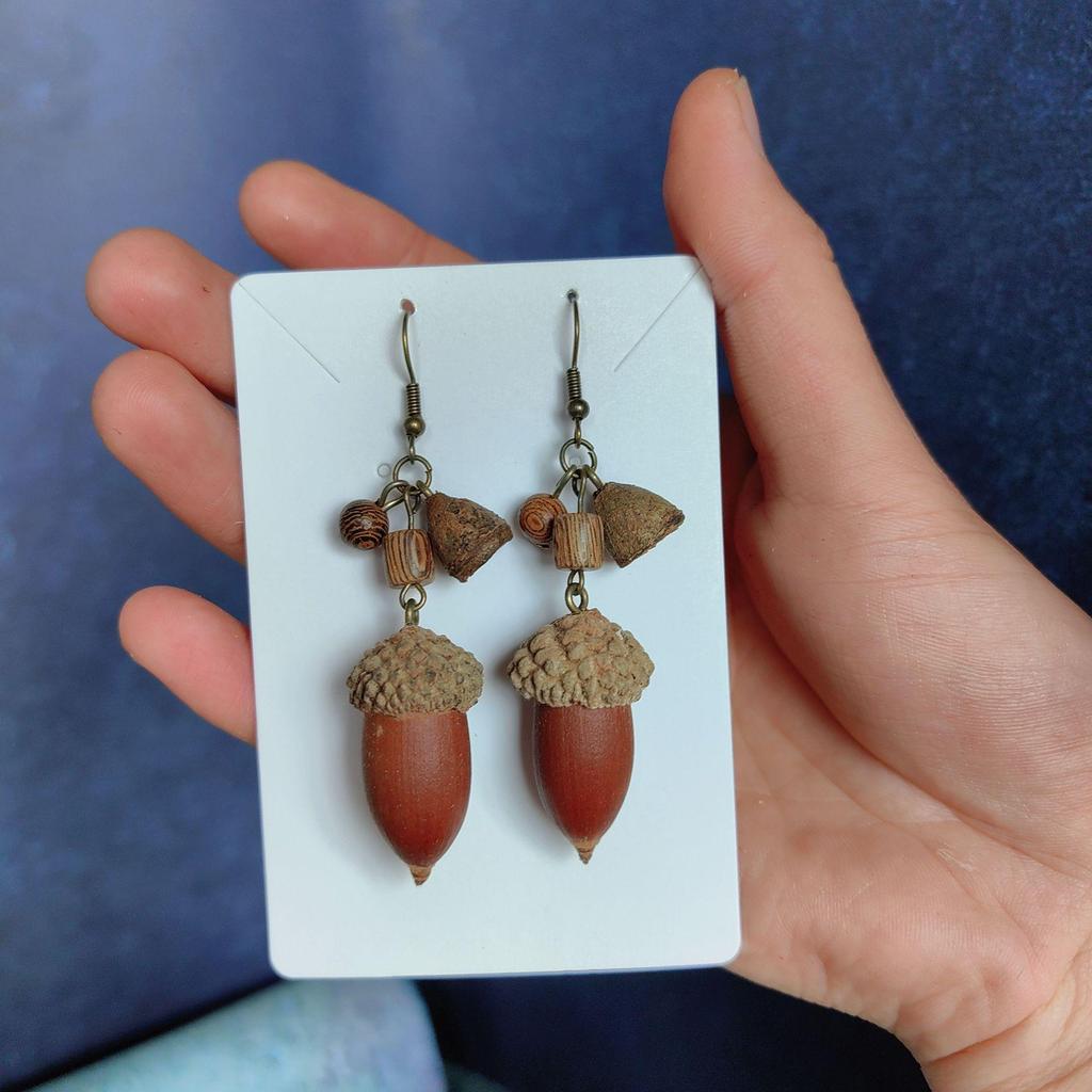Fruit Earrings - Handmade Natural Dried Fruit Earrings, Retro Chinese Medicine Ethnic Style, for Women.