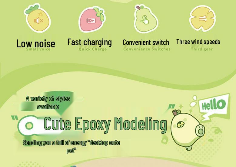 USB Rechargeable Cartoon Small Desktop Fan - Quiet for Dorms & Offices