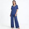 Summer Modal Homewear 2 Piece V-Neck Short Sleeve Tshirt and Wide Leg Pant Ankle Length Loose Sleepwear Set Comfort Pajama Sets