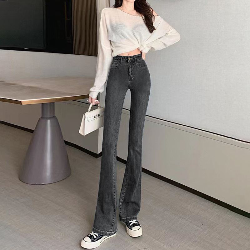 Dámské strečové kalhoty s vysokým pasem, jarní a podzimní džíny