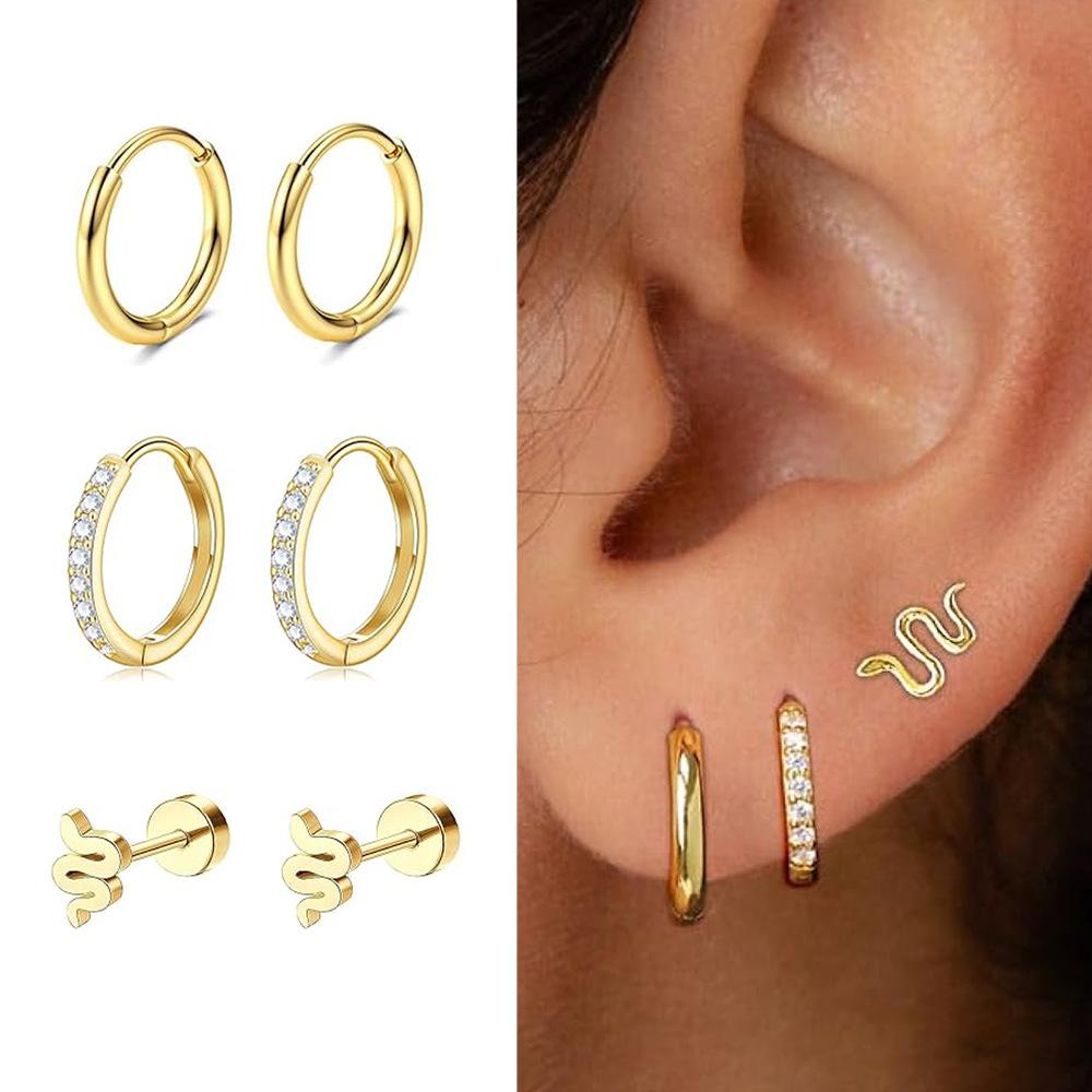 14K Gold Stainless Steel Earrings Flat Back Earrings Small Cartilage Hoop Earring for Women Hypoallergenic Multiple Piercing