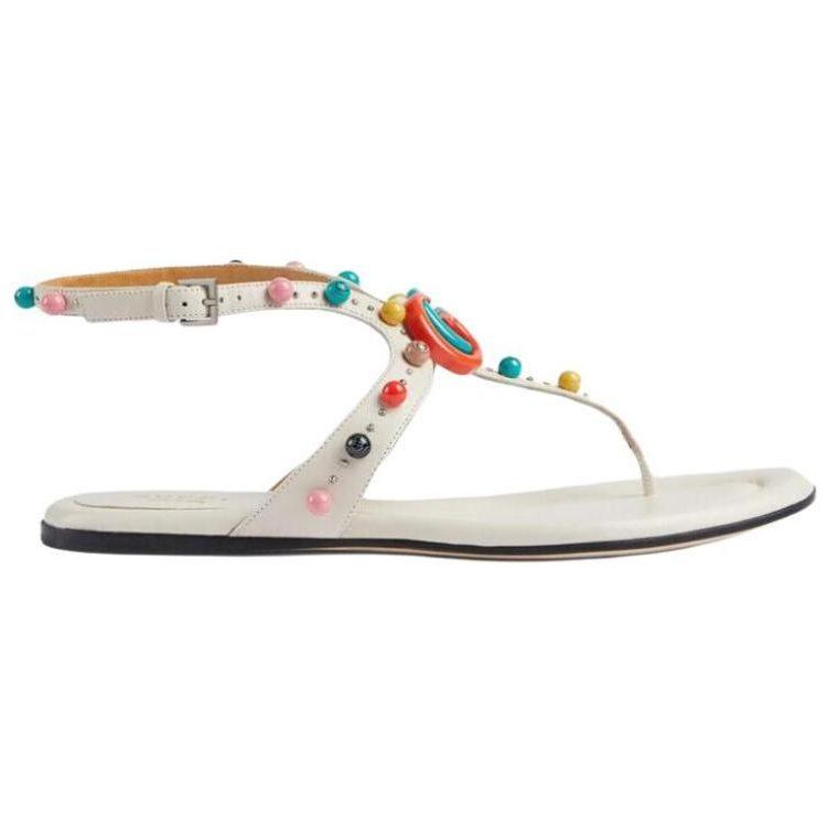 GUCCI Leather One Strap Sandals Women's Ecru 746031 BKO00 9049