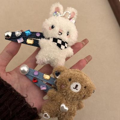 Cartoon Plüsch Denim Bär Haarspange schlichtes Temperament, süße Pony-Spange für die Seite, BB-Spange Haarschmuck
