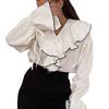 New Spring and Autumn Women's Simple Fashion Casual Cardigan Top Color-Block Layered Ruffle Shirt