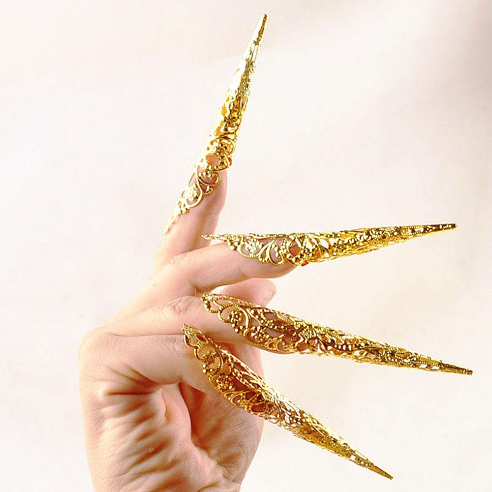 Style Ancient Queen Finger Tip Protection Knuckle Rings Nail Rings Set Belly Dance Accessories
