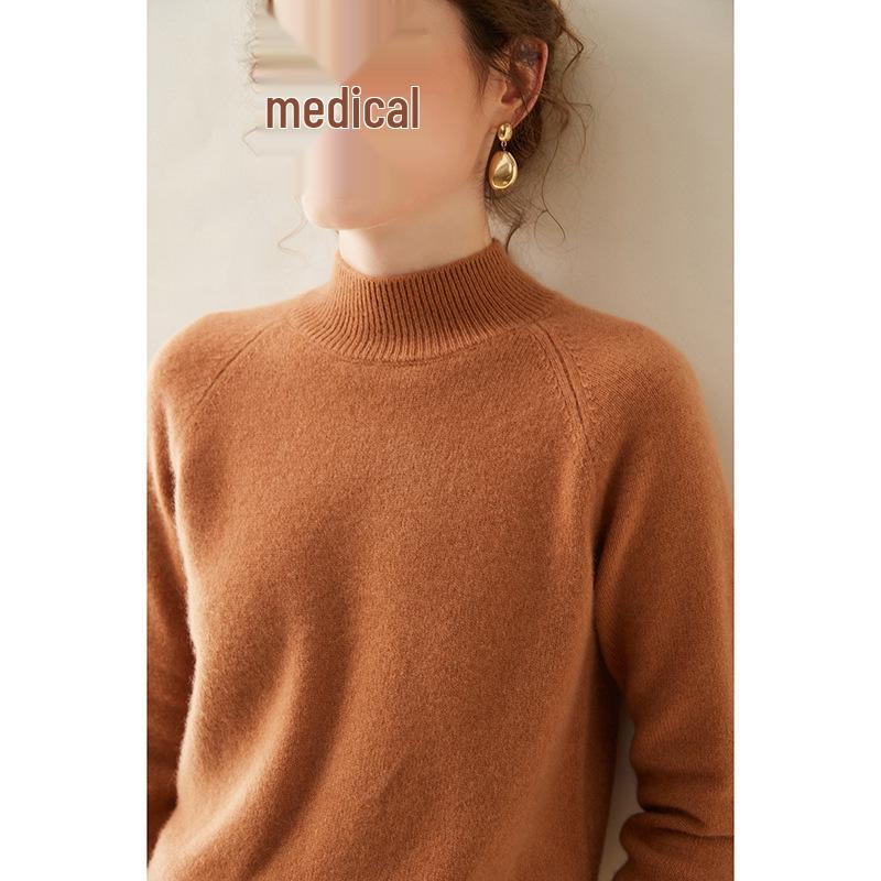 Women's Soft Cashmere Sweater - Thick, Half High Neck, Loose Fit, Solid Color, Casual Style for Autumn and Winter