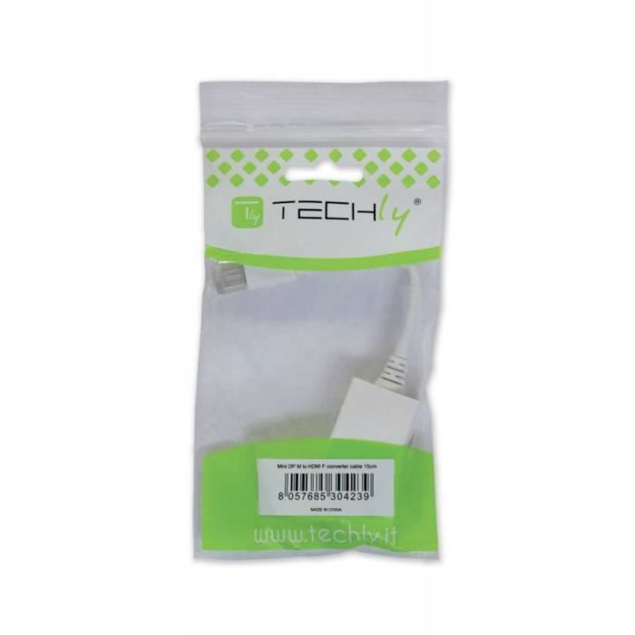 Techly 0.15m DisplayPort 1.2 - DVI-D M-F, 0,15 m, DisplayPort, DVI-D, Mâle, Femelle, Blanc