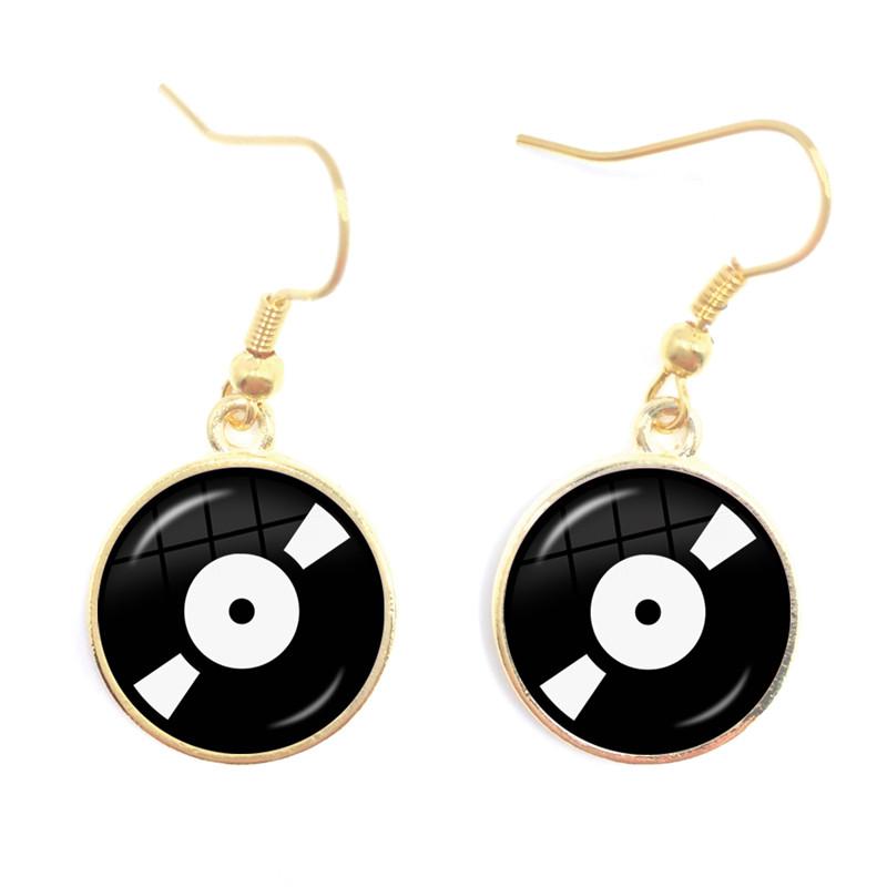 Retro CD Record Drop Earring Disc Classic Music Gramophone Record Glass Cabochon Earrings Gift for Music Loves
