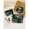 Vintage Makeup Bag Dark Red Floral Jacquard Fabric Cosmetic Pouch Women's Zip Square Clutch Handbag for Toiletries Storage