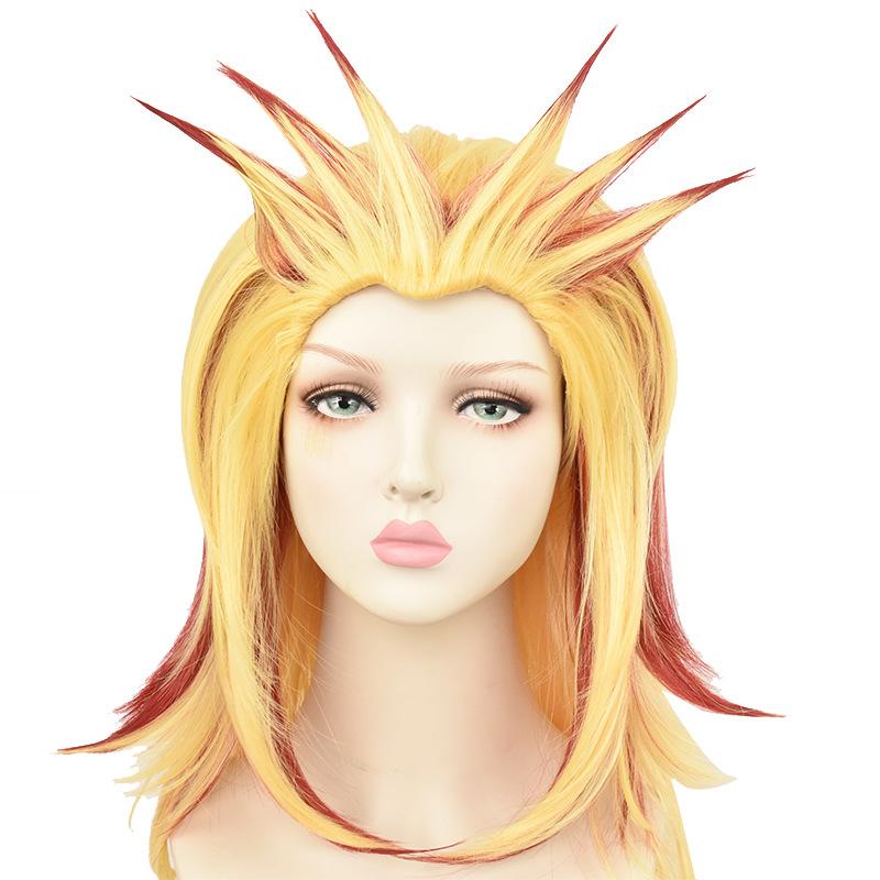 Yellow and Red Gradient Reverse Curled Cosplay Ponytail, Carnival Wig