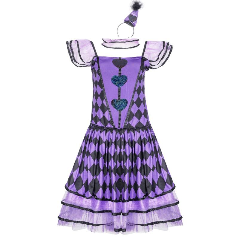 

Halloween costume, resurrection vampire clown costume, purple checkered dress cosplay variable clown uniform average code