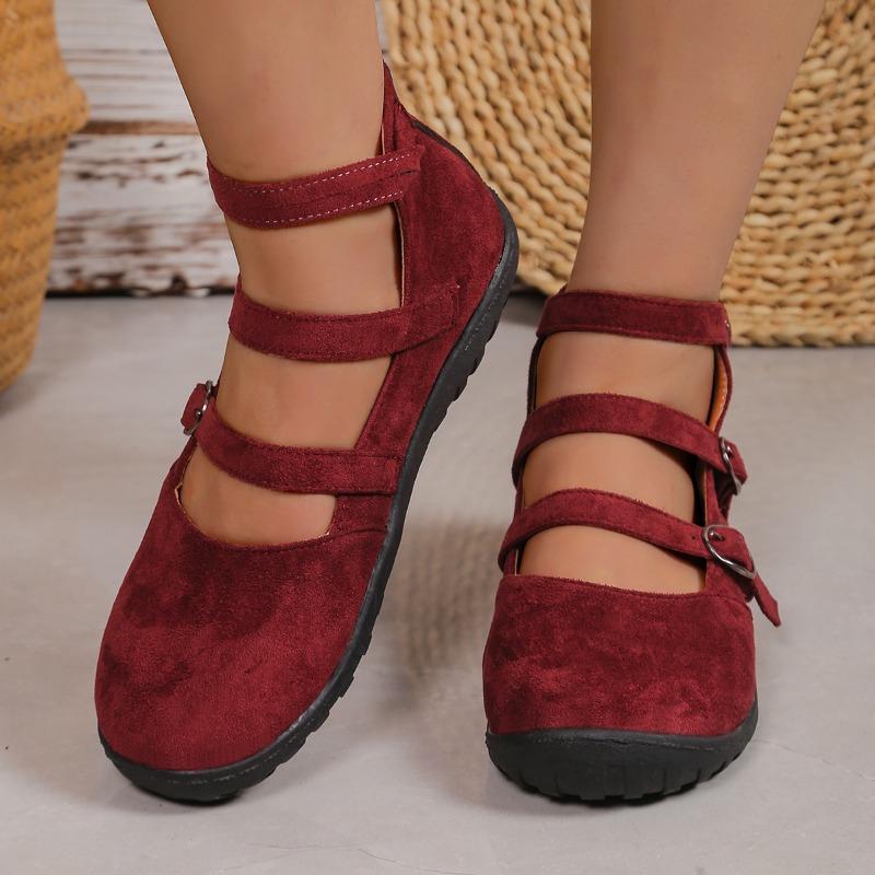 Fashion Spring New Flat Shoes for Women Round Head Shallow Mouth Suede Metal Buckle Soft Sole Anti-slip Wear-resistant Single Shoes