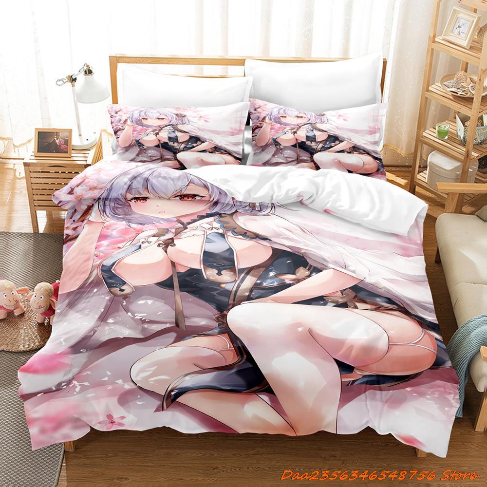 Sexy Azur Lane Sirius Beding Set Carton Anime Thre-piece Set Adult People Kid Bedrom with Soft Fabric Duvetcover Sets 3D Kawai Girl Game Bed Set