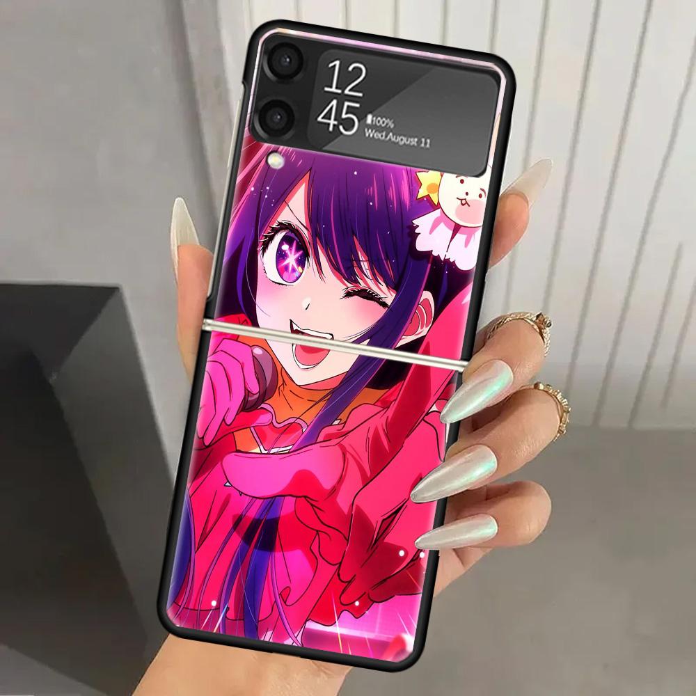 Japan Anime Oshi No Ko Hard PC Phone Case For Samsung Galaxy Z Flip 7 6 5 4 3 Black ZFlip7 ZFlip6 Flip5 Flip4 Flip3 5G Print Cov