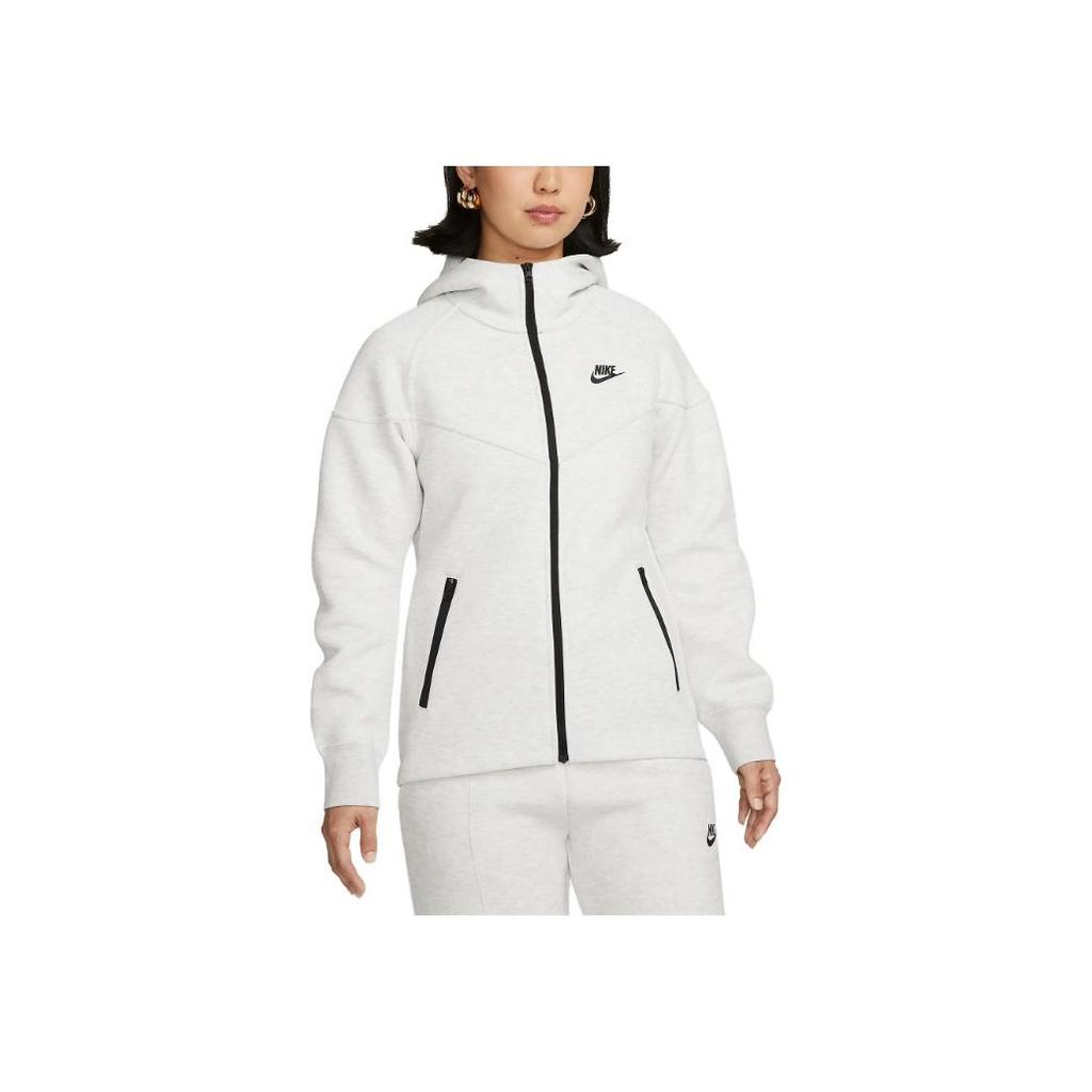 Nike Alphabet Logo Print Zip-Up Hoodie Jacket With Loose Long Sleeves Women Jacket Light-Grey FB8339-013