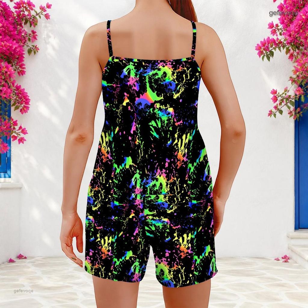 Women Plus Size Printed Scoop Neck Strappy Tank Top Shorts Two Piece Set