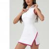 Women's Lapel Half Zip Sleeveless Color Block Split Slim Fit Tennis Dress Quick Dry Athletic Golf Workout Sports Mini Dress with Inner Shorts