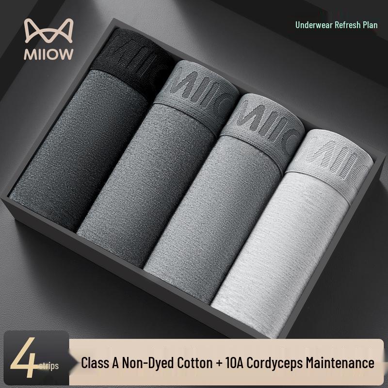 MaoRen Men's 4-Pack Cotton Silk Antibacterial Boxer Briefs