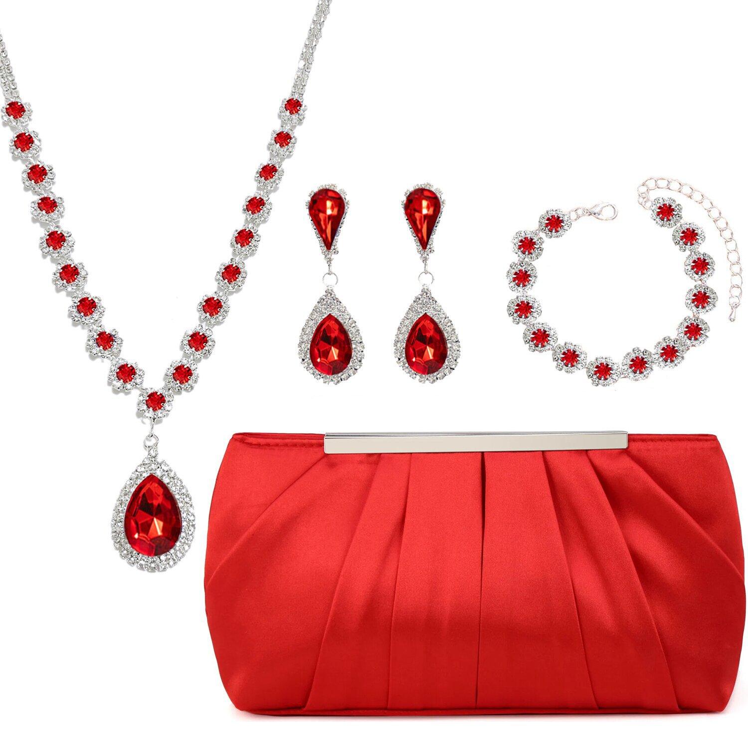 

Geometric Rhinestone Pendant Necklace Set for Women , Evening Party Jewelry , Elegant Light Style красный