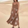 Women's Casual V Neck Dot Print Sleeveless Pocket Suspender Dress
