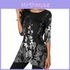 Plus Size Womens Asymmetric Floral Printed Short Sleeve Tunic Blouse For Summer Comfort