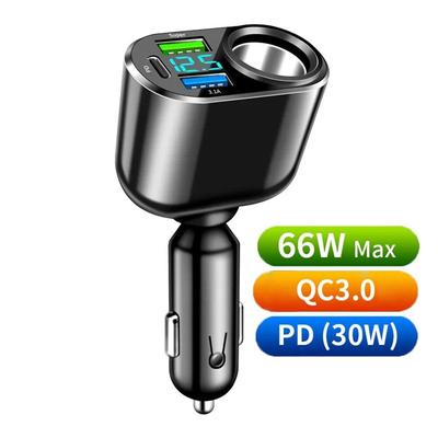 66W Araç Şarj Soketi PD QC3.0 Hızlı Şarj Ayırıcı Çift USB Şarj Cihazı Tip C Bağlantı Noktaları LED Ekran Güç Adaptörü ile