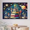 2D Stars and Books Kids Backdrop, 2D Reading To Space Decor