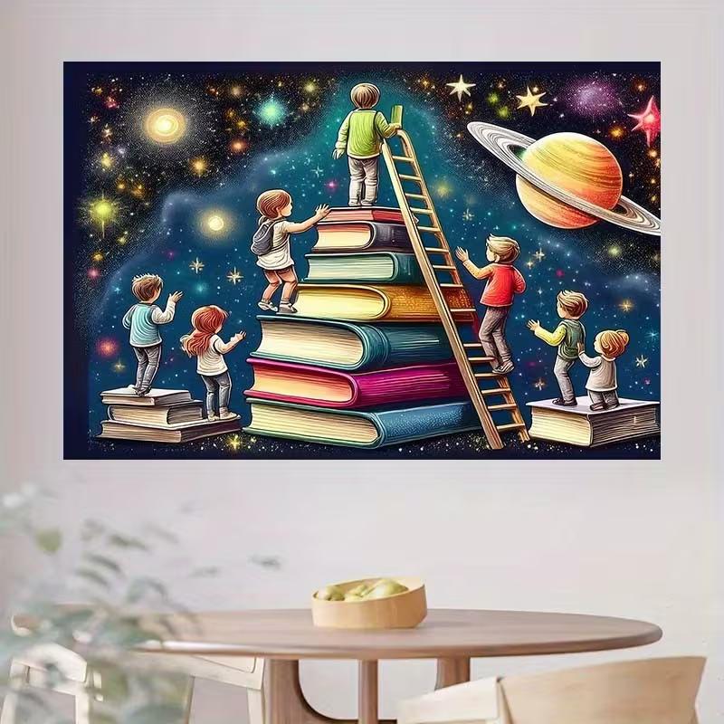 2D Stars and Books Kids Backdrop, 2D Reading To Space Decor