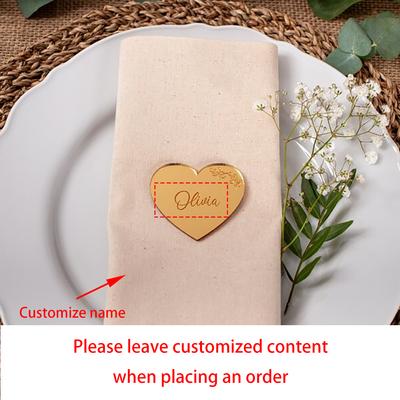 Cartão de Lugar Espelho Acrílico Personalizado 5 Peças Coração Lembrancinha de Casamento Decoração de Mesa de Convidados Etiquetas de Nome Chá de Noiva Noivado Despedida de Solteira