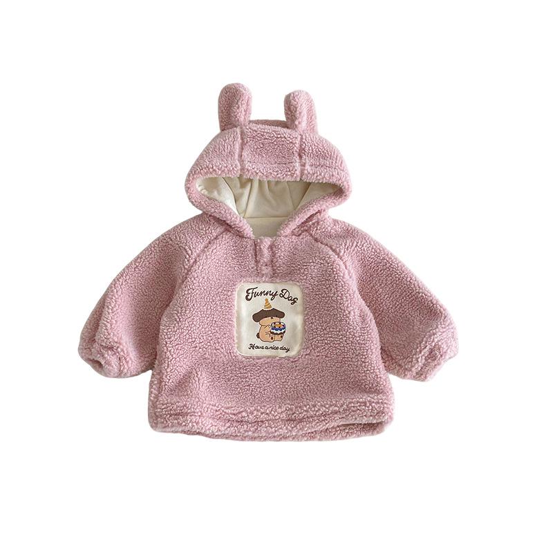 Children's 2025 Winter Hooded Fur Sweater: Cute Girls' Korean Style Thick Pullover with Patch Applique.