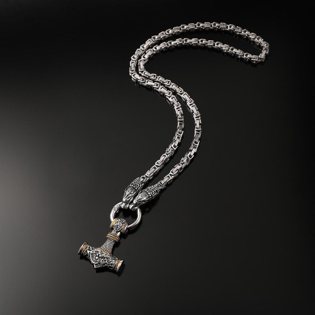 European & American Retro Viking Hammer Pendant Necklace: Stainless Steel Chain, Trendy Fashion Accessory