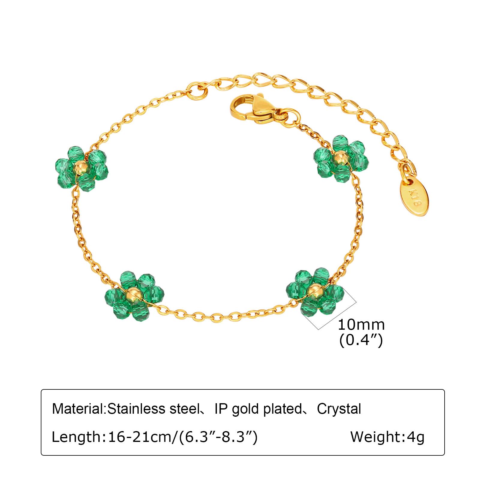 Daisy Flower Bracelet for Women, Beaed Chain 18K Gold Plated Stainless Steel Link Adjustable, Summer Bohe Jewelry