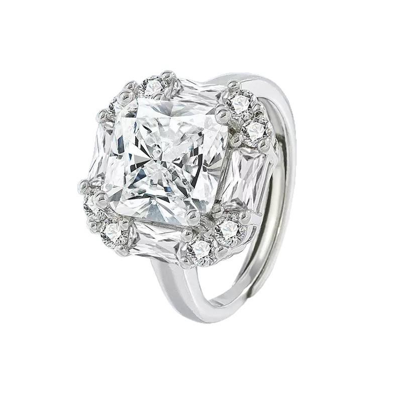 Damen Luxus Minimalistischer Quadratischer Ring mit bunten Zirkonia-Inlays