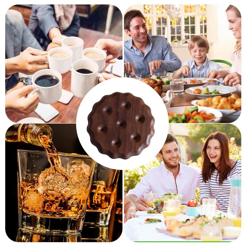 Drewniana podkładka pod kubek w kształcie ciastka, uroczy uchwyt na napoje pod kubek do herbaty, kawy, dekoracja zastawy stołowej, trwała dekoracja kuchenna, domowy podkładka