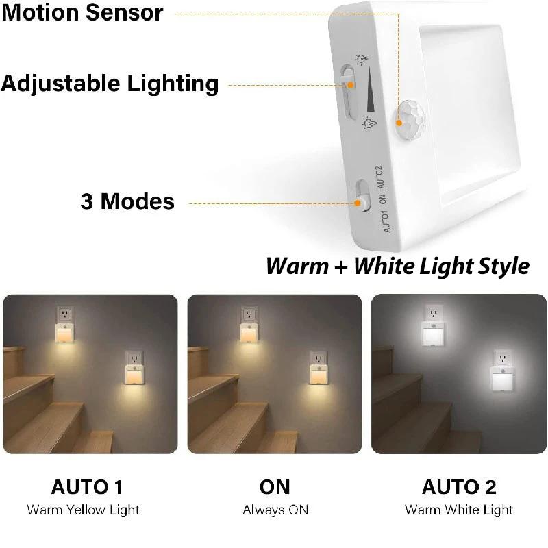 Dimmable LED Motion Sensor Light Wireless Night Lamp US EU UK AU Plug Sensor Night Lamp Lights for Bedroom Corridor Lighting