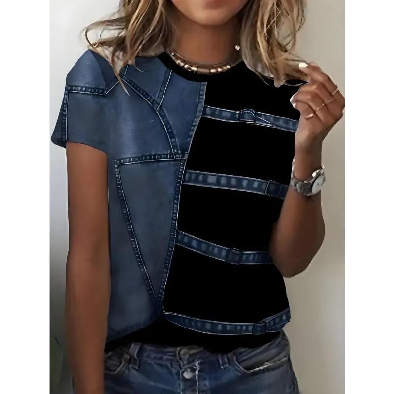 Fashion Women's Clothing High-end Round Neck Cool 3D Print Simple T-Shirts