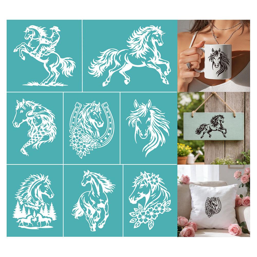 2pcs Self-Adhesive Silk Screen Printing Stencil for Painting on Wood DIY Decoration T-Shirt Fabric Horse 220x280mm