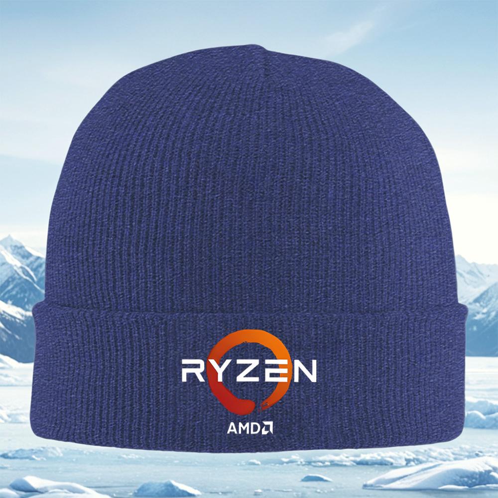 RYZEN Logo Orange Circle Black Background AMD Men Women Unisex Knitted Hat Beanie Pullover Cap Winter Thermal Warm Christmas Out