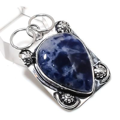 Natürlicher Sodalith-Edelstein, 925er Sterling-Silber, Schmuck-Anhänger, 4,7 cm, y1p52