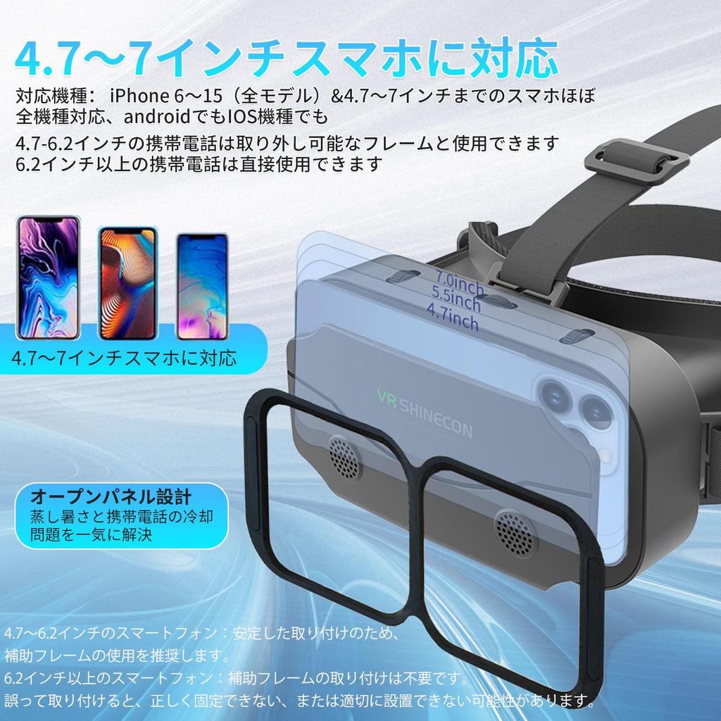 VR Goggles Panel Design for 3D Panoramic 1080P Field of Aspherical Optical Adjustable Focus and Pupil Comfortable Glasses Compatible with iPhone