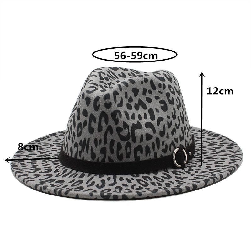 

Hat British Men S And Women S Woolen Feather Hat Leopard Print Retro Jazz Top Hat M（56-59cm） темно-сірий