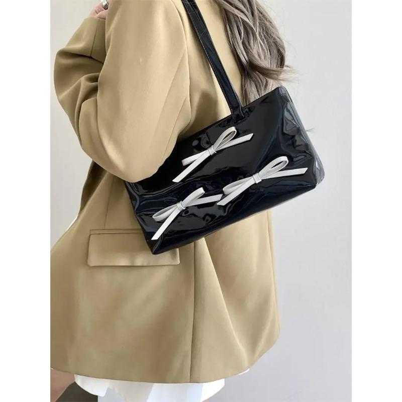 Fashi Lackleder Damen Umhängetaschen Süße Schleife Damen Kleine Quadratische Handtaschen Tragetasche Einfache Damen Achseltasche