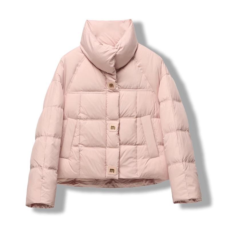 M-button short down jacket women's 2024 winter fashion stand-up collar thickened high-end white duck down straight casual jacket tide