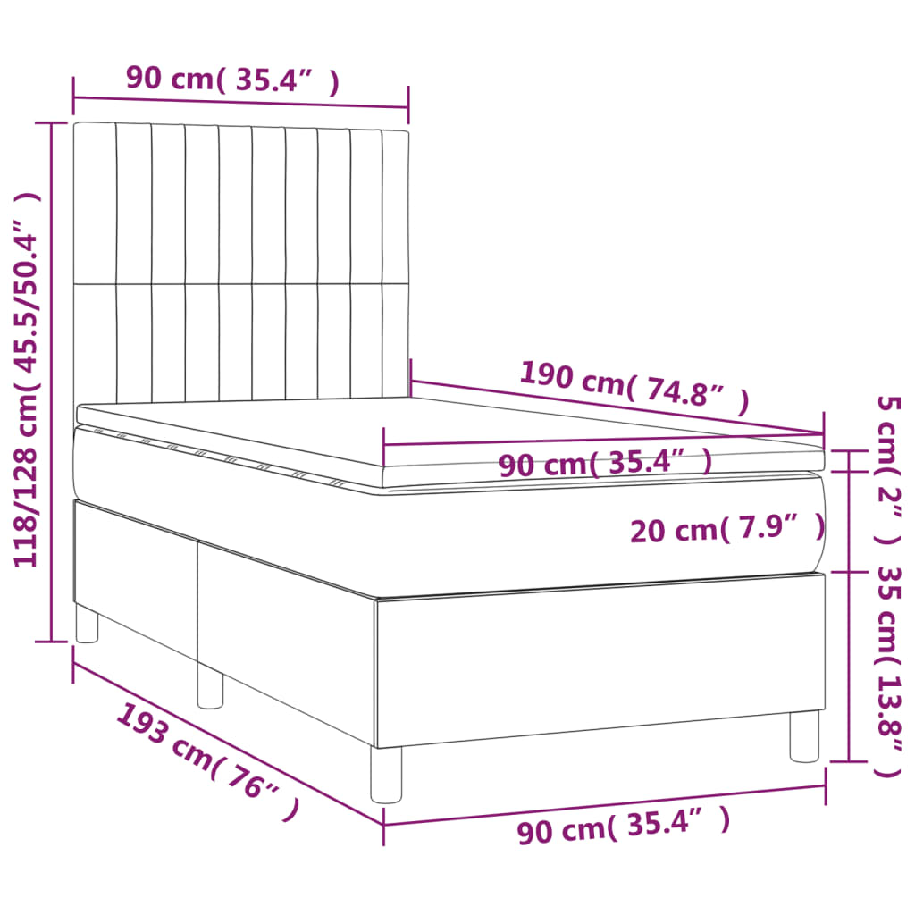 Vidaxl Łóżko Kontynentalne Z Materacem I Led, Różowy Aksamit 90X190 Cm